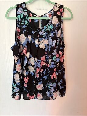 Elle Black Floral Sleeveless Camisole with Pink, Blue & Mint Flowers